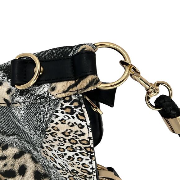 Retro Patchwork Leopard Print Hobo Large Capacity Crossbody Shoulder Tote Purse - Picture 5 of 15